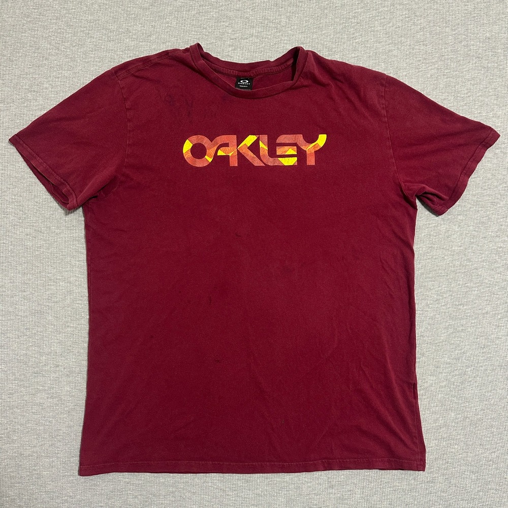 Oakley Graphic Logo T-Shirt Burgundy Short Sleeve Regular Fit Cotton Mens 2XL